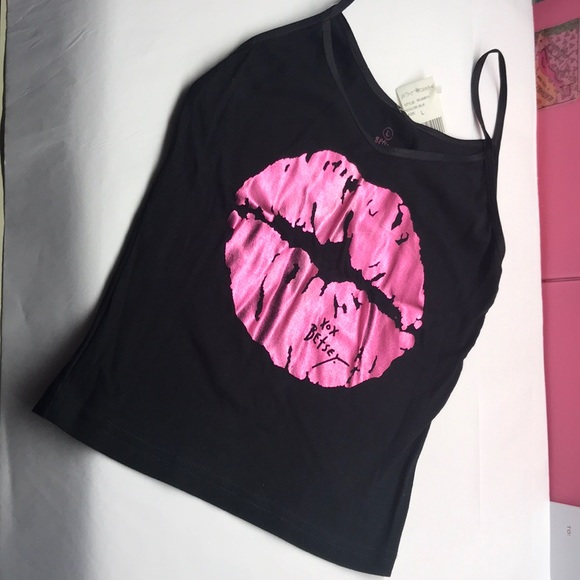 Metallic pink lip kiss Betsey Johnson cami Top L - Picture 2 of 7
